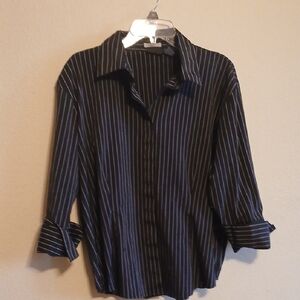 DCC Missy Stretch Black White Pinstripe Blouse Woman's XL